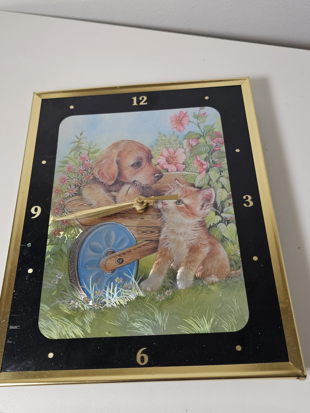 Gold Framed Puppy and Kitten Wall Clock - Gold
